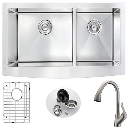 Anzzi Elysian Farmhouse 36" Kitchen Sink with Accent Brushed Nickel Faucet K36203A-031B